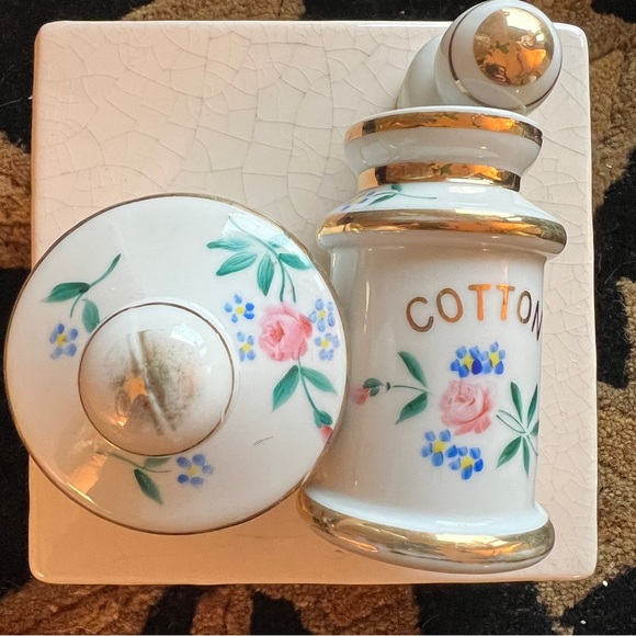 Vintage Apothecary Jars Hand Painted Floral Gold Accent Powder Cotton Containers - Picture 8 of 12